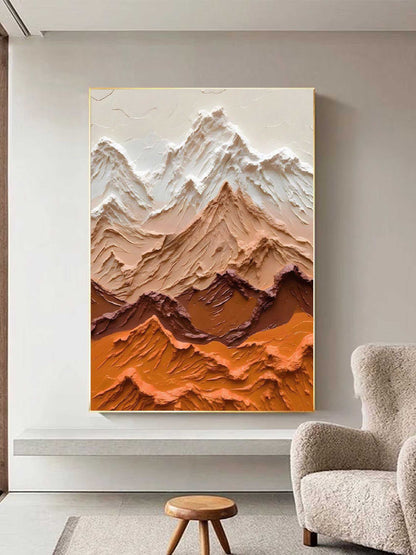 Textured Mountain Landscape Oil Painting in Warm Earth Tones