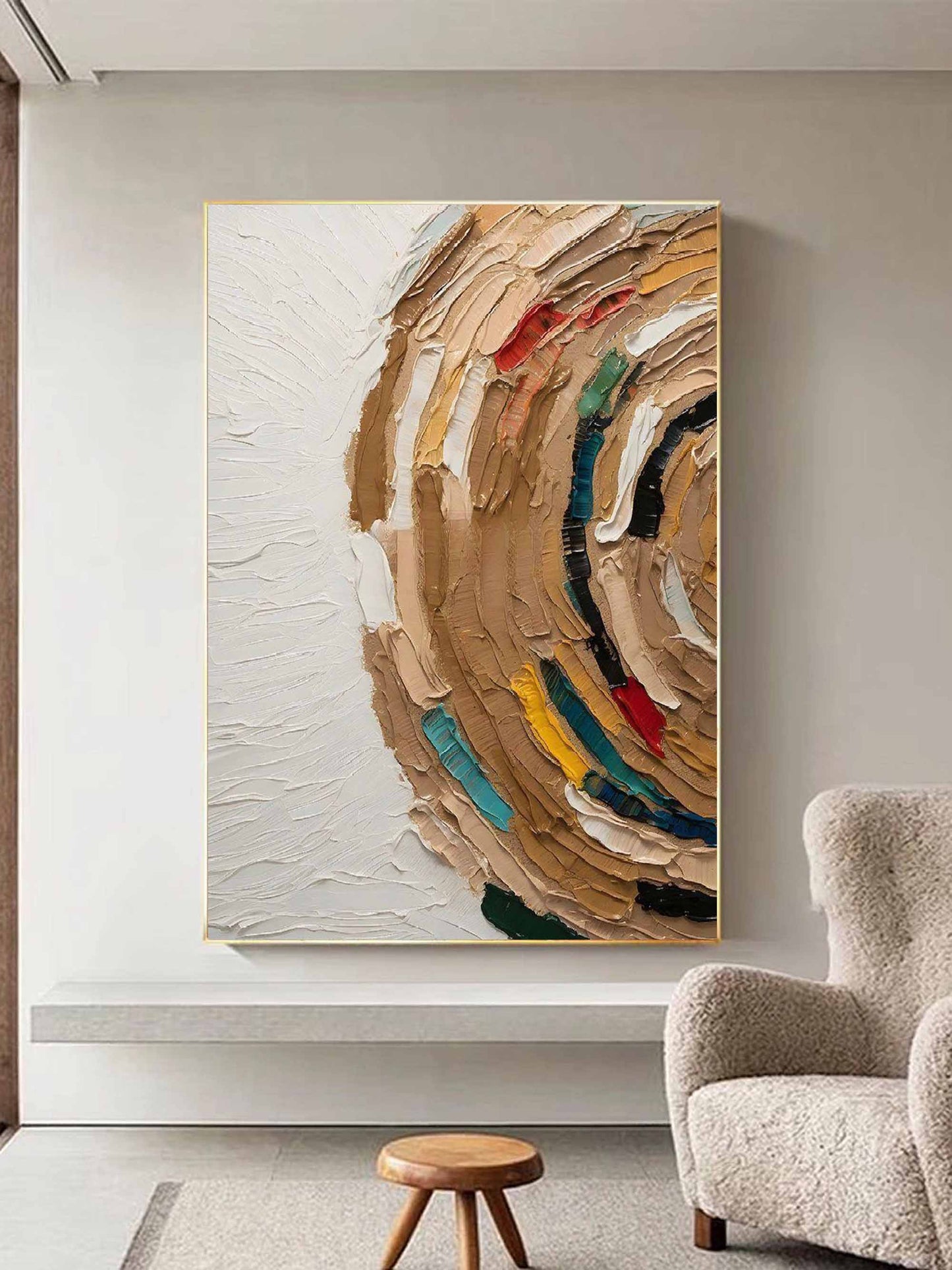 Vibrant Abstract Oil Painting with Textured Swirls and Rich Earthy Tones