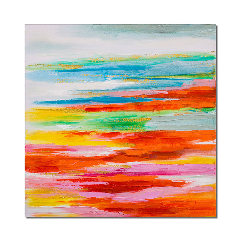 Vibrant Abstract Oil Painting of Serene Ocean Horizon in Bold Colors