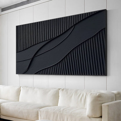 Sleek Black and White Abstract Oil Painting for Modern Home Décor