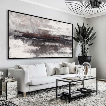 Abstract Black and White Coastal Landscape Oil Painting for Modern Home Decor