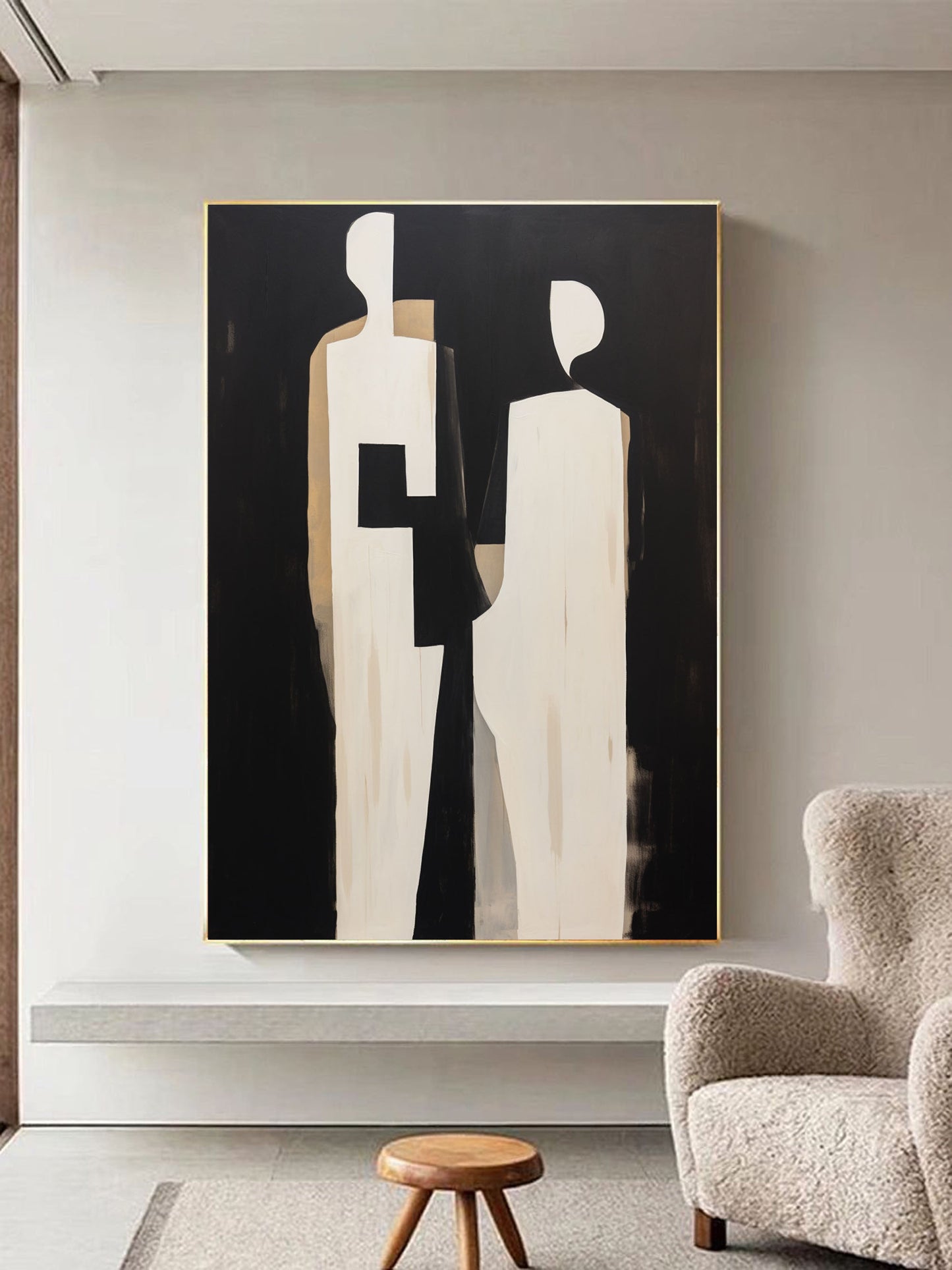 Modern Minimalist Oil Painting of Abstract Figures for Stylish Home Decor