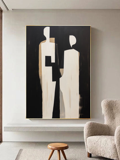 Modern Minimalist Oil Painting of Abstract Figures for Stylish Home Decor