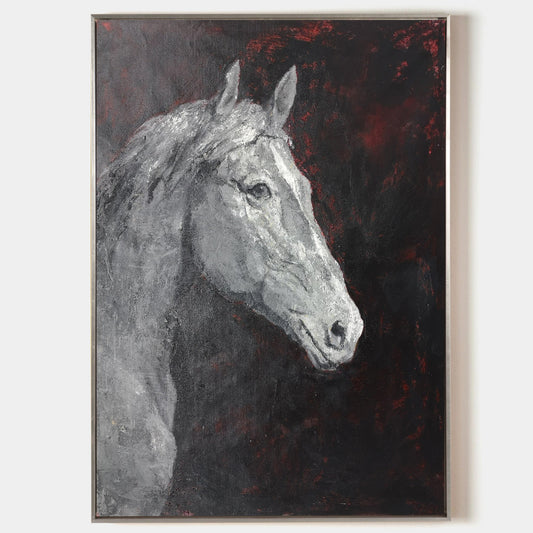 Stylish Black and White Horse Portrait Oil Painting for Modern Home Decor