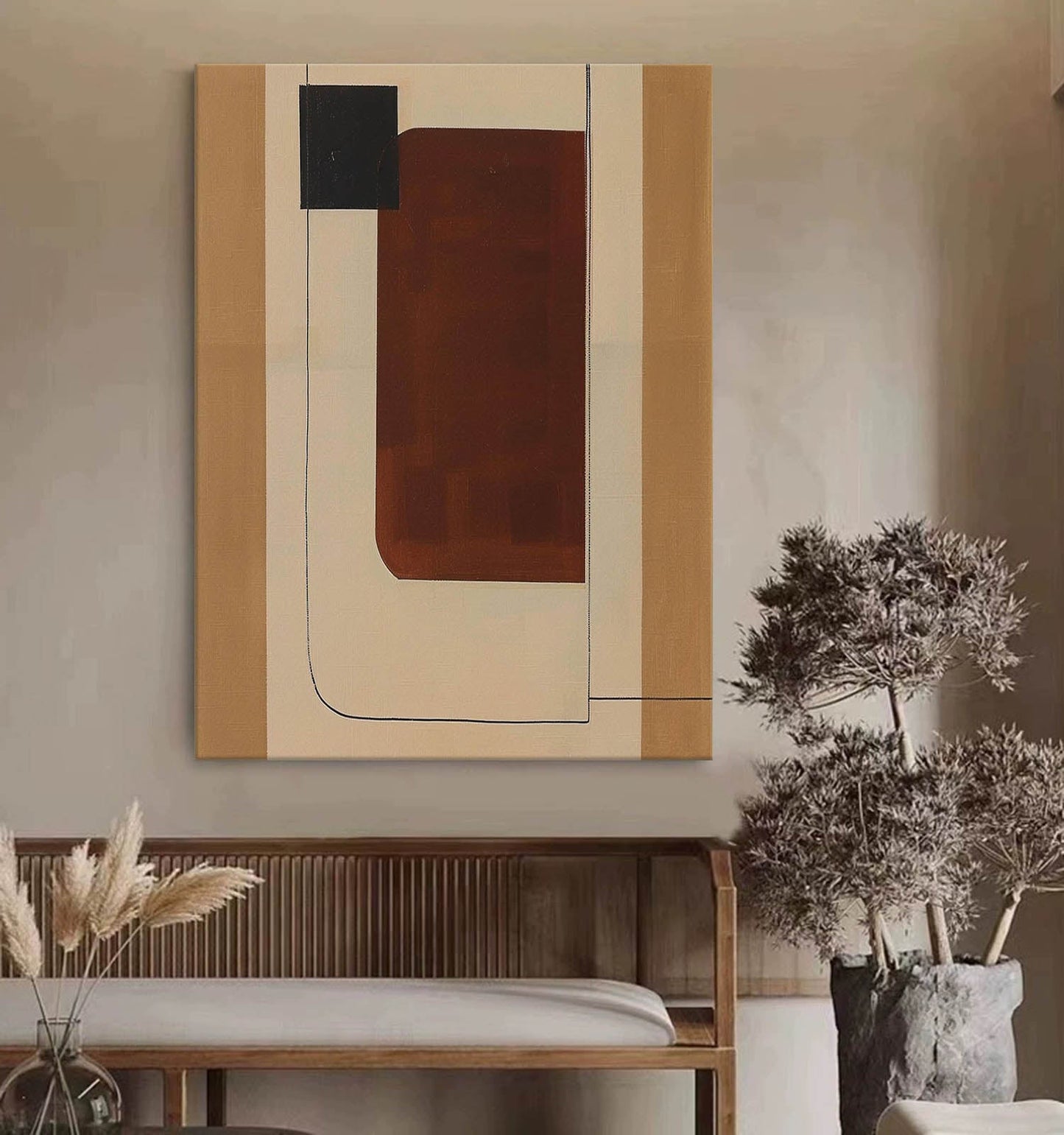 Abstract Vintage Geometric Oil Painting for Modern Home Decor