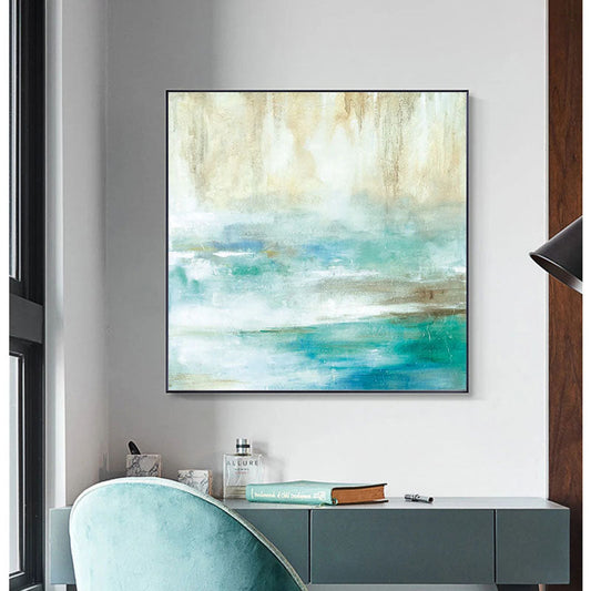 Tranquil Ocean Horizon - Abstract Oil Painting for Serene Home Decor