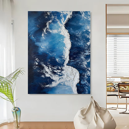 Stunning Abstract Blue Oil Painting with Textured Plaster Finish for Modern Decor