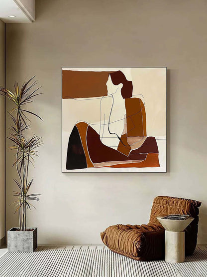 Abstract Minimalist Human Form Oil Painting in Warm Earth Tones