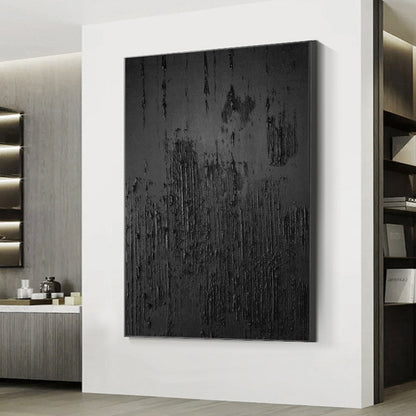 Elegant Black Abstract Oil Painting for Modern Minimalist Decor