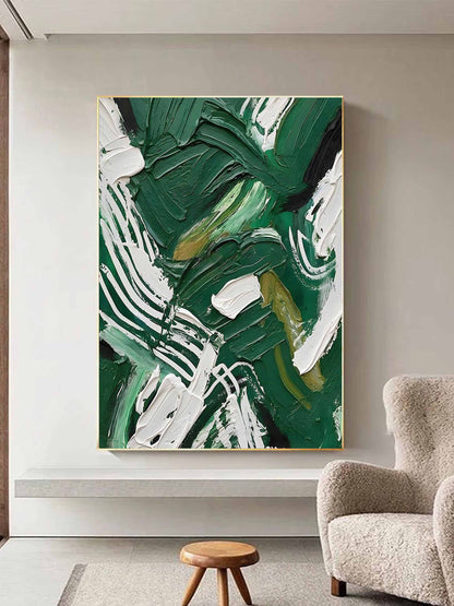 Vibrant Abstract Green Oil Painting for Modern Home Decor and Art Lovers