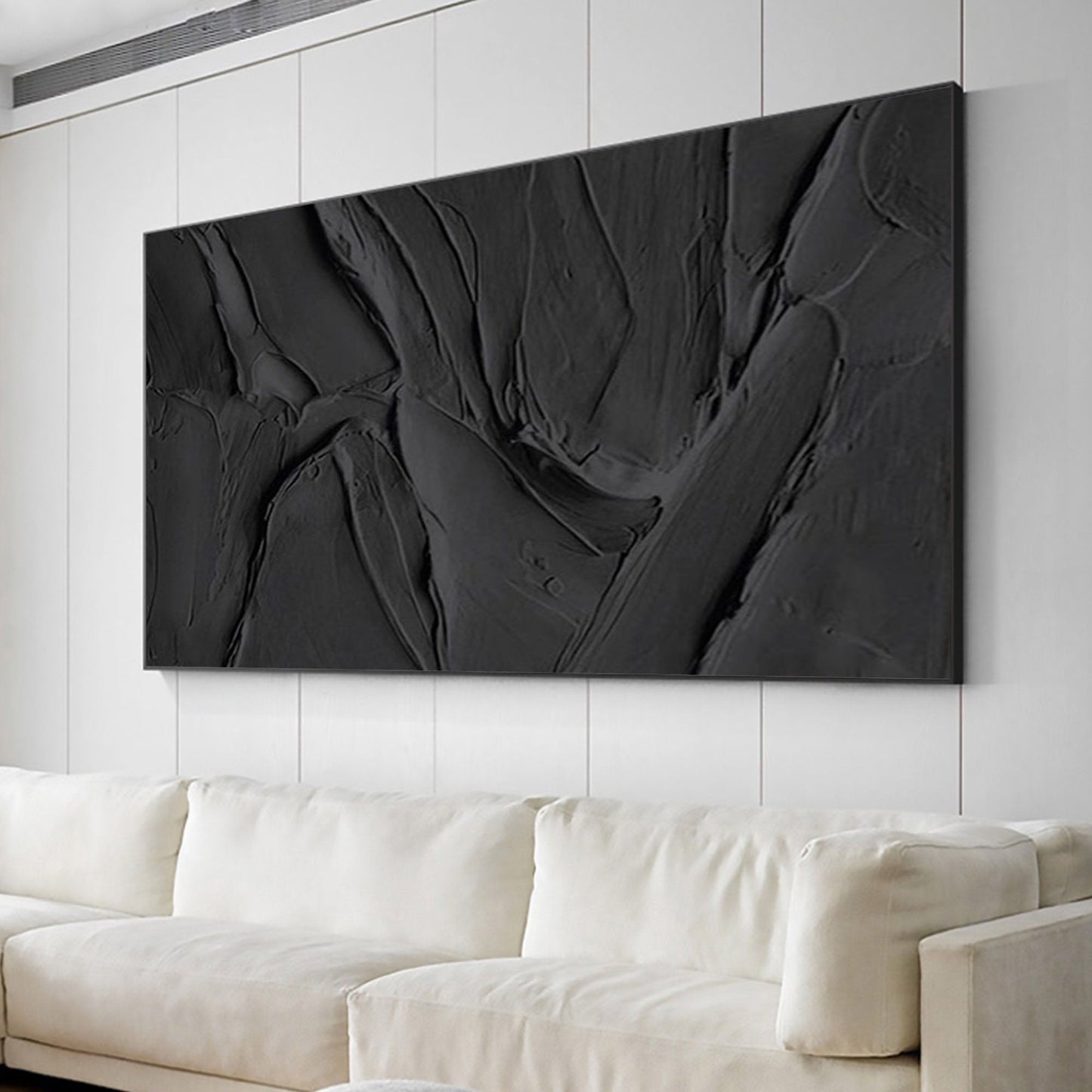 Textured Black and White Abstract Oil Painting for Modern Home Decor