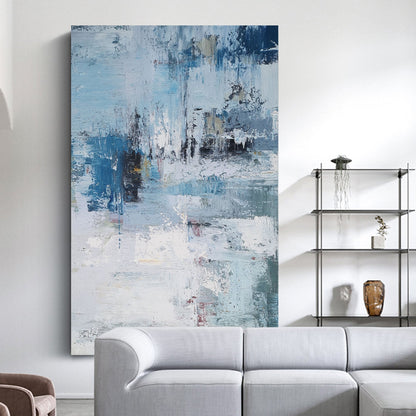 Serene Blue Abstract Oil Painting for Modern Home Decor