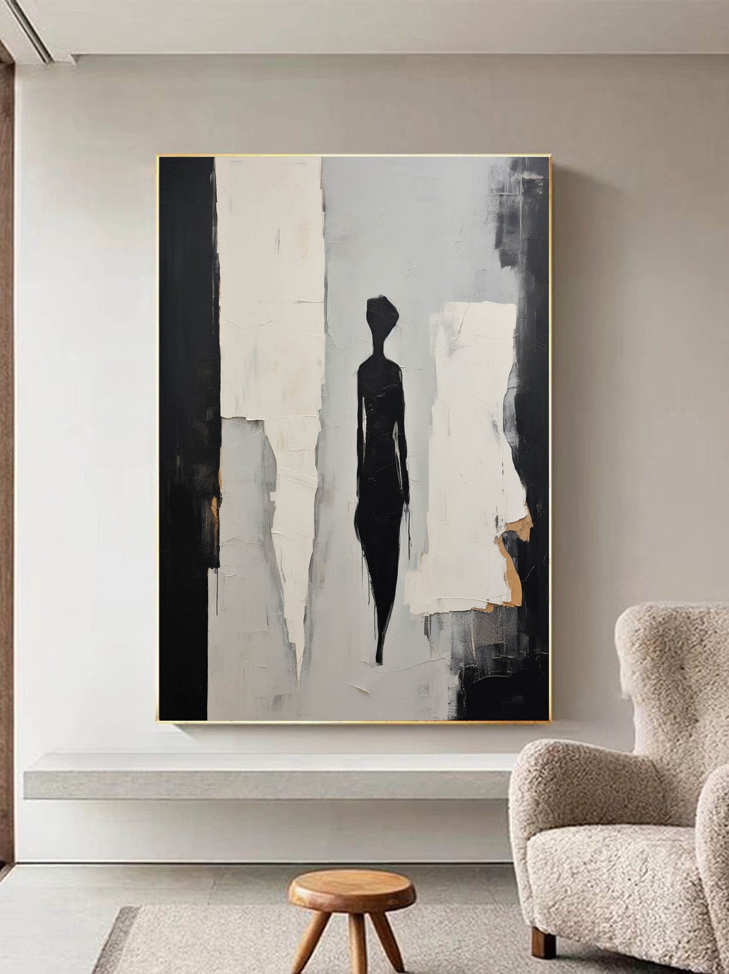 Abstract Minimalist Figure Painting in Monochrome Tones