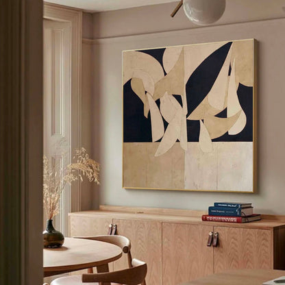 Elegant Minimalist Abstract Oil Painting with Neutral Tones for Modern Decor