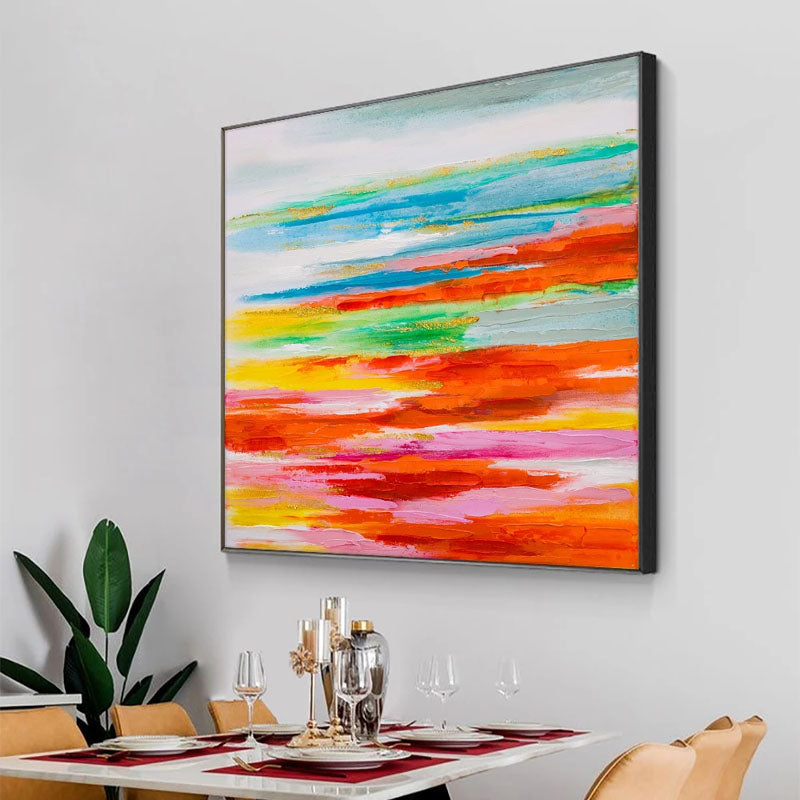 Vibrant Abstract Oil Painting of Serene Ocean Horizon in Bold Colors