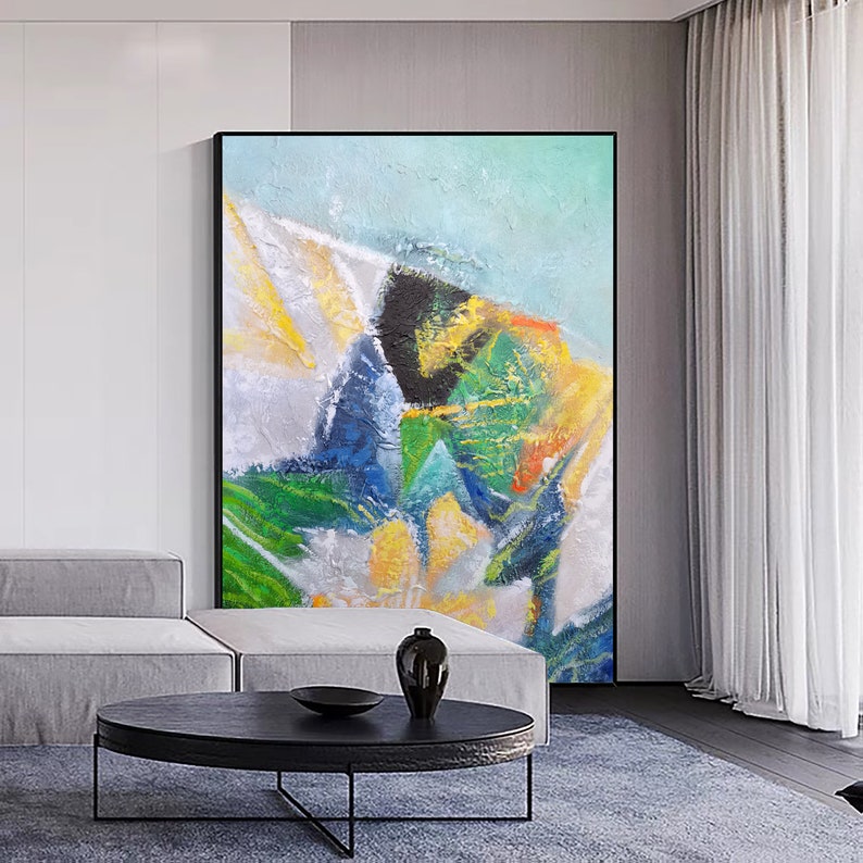 Vibrant Aquatic Serenity: Abstract Oil Painting for Modern Home Decor