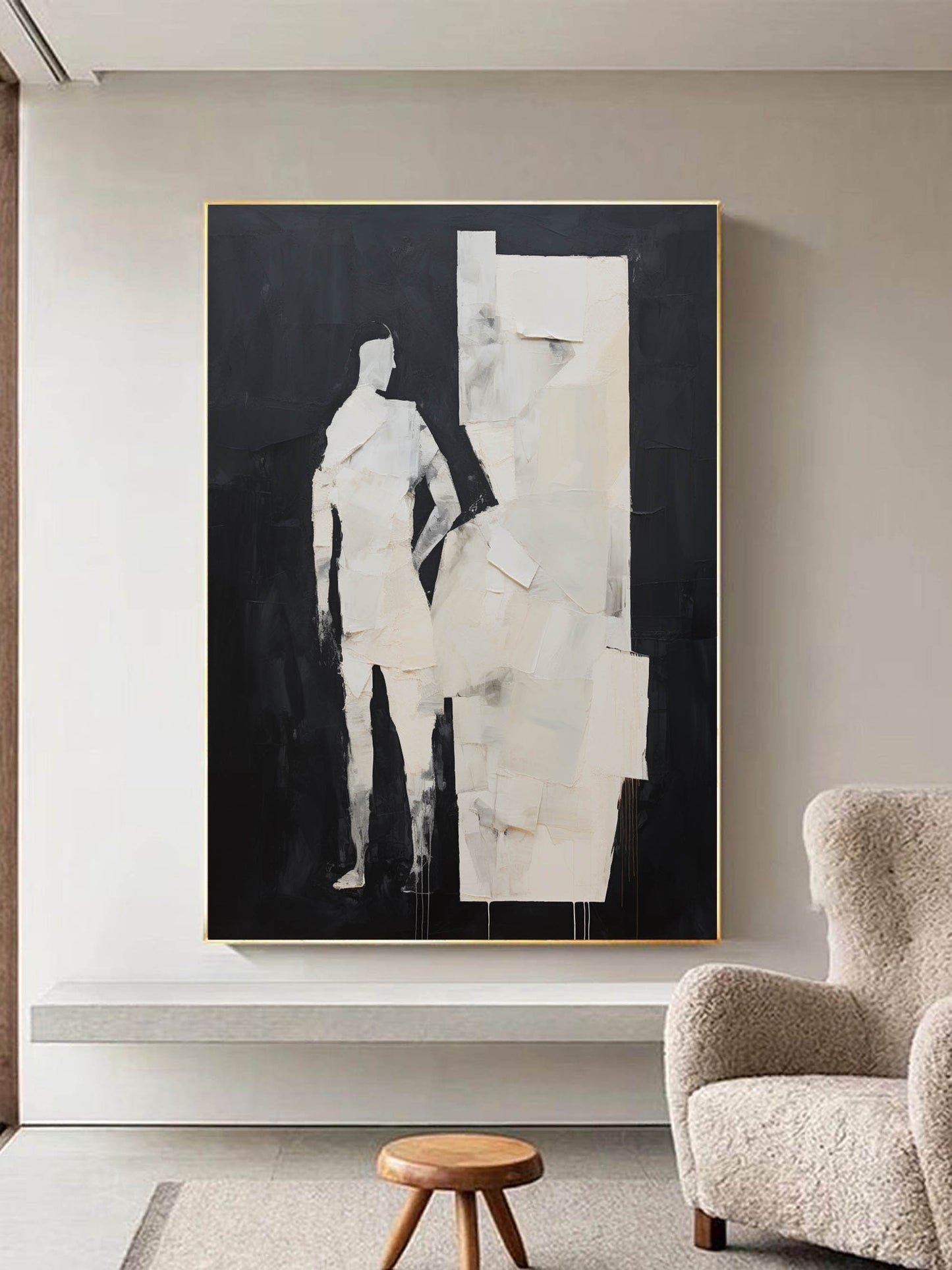 Modern Abstract Oil Painting - Minimalist Figure with Bold Textures