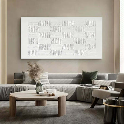 Textured White Abstract Oil Painting for Modern Home Decor