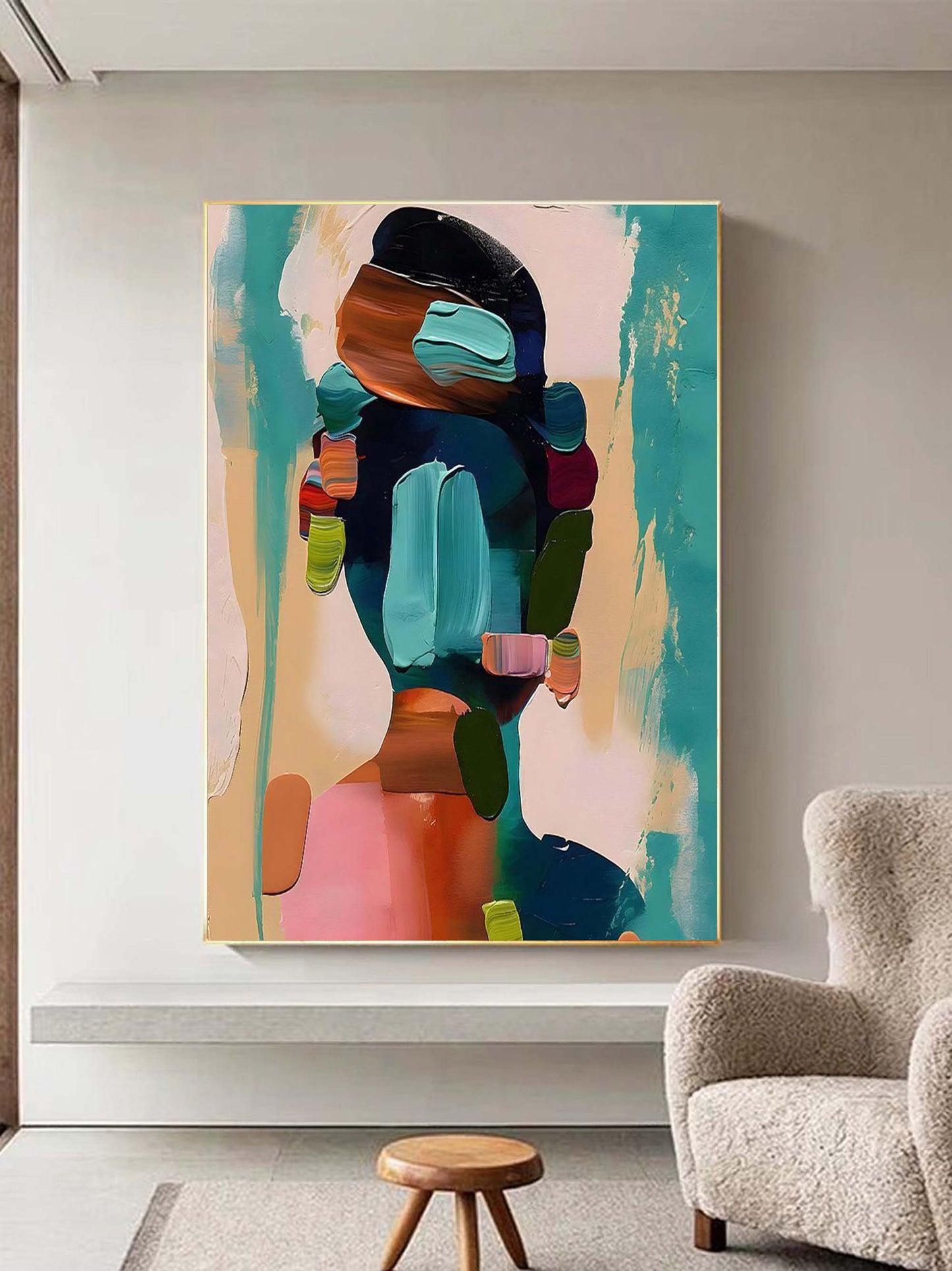 Vibrant Abstract Portrait Oil Painting in Bold Colors for Modern Decor