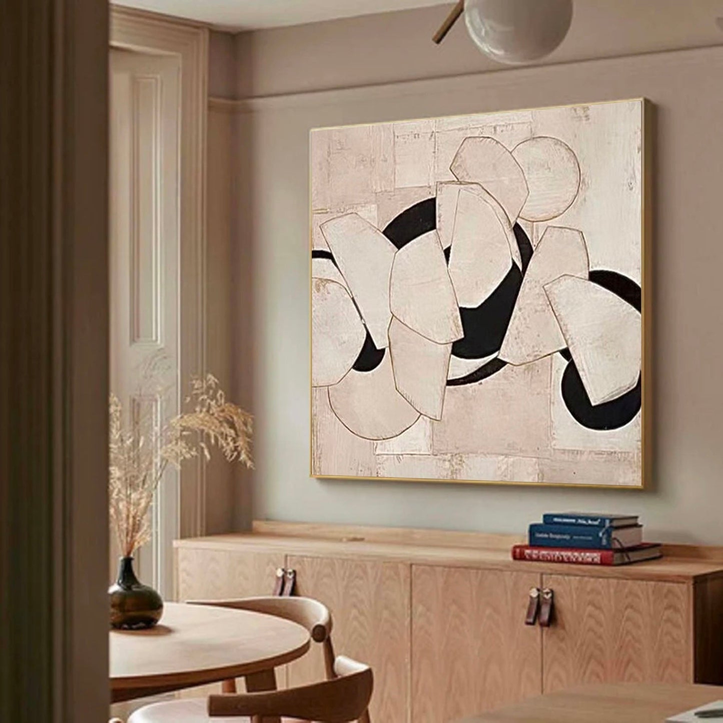 Modern Minimalist Oil Painting with Abstract Shapes and Neutral Tones