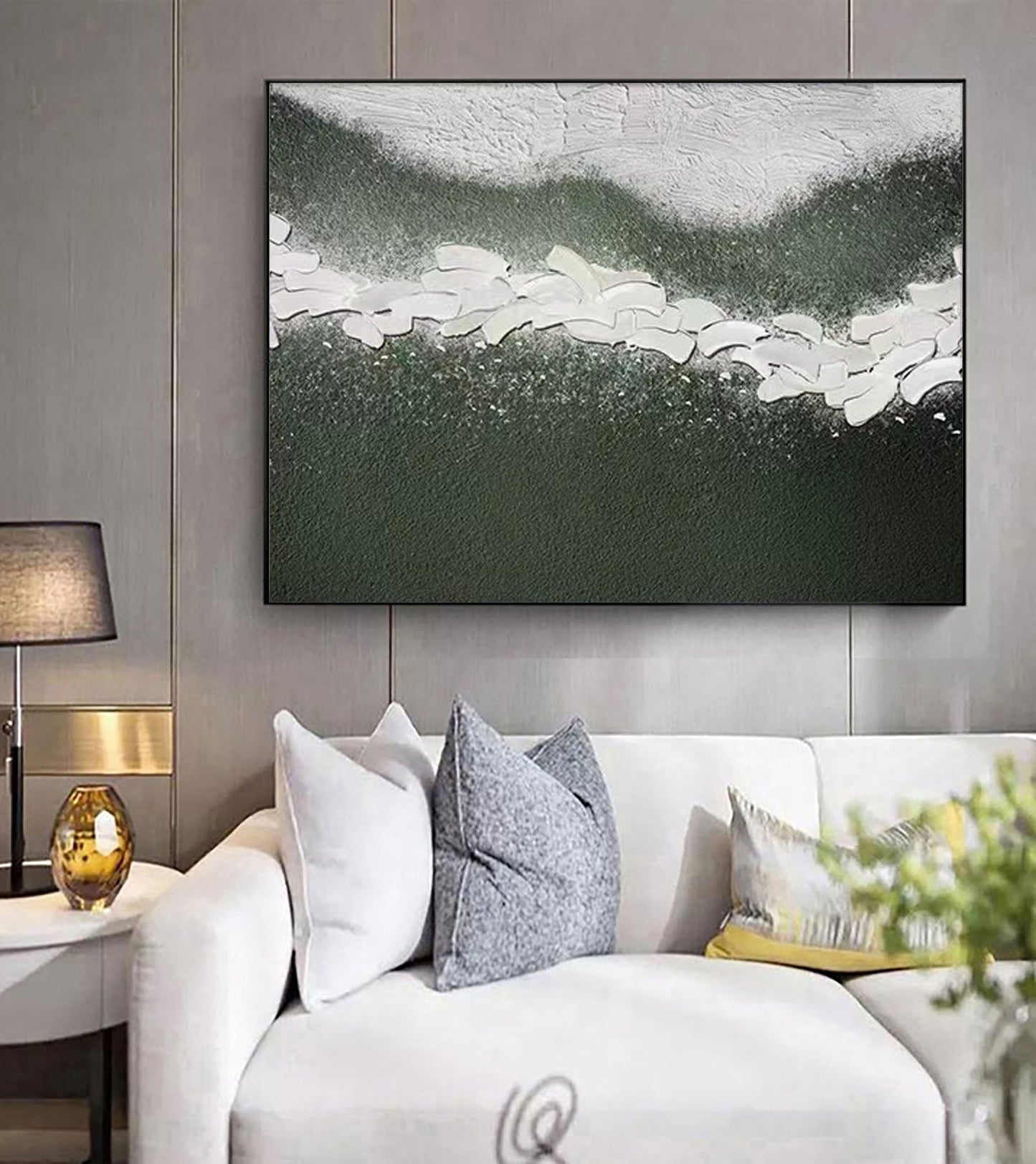Aqua Serenity: Modern Blue and Green Abstract Oil Painting for Home Decor
