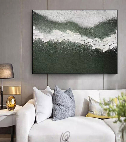 Aqua Serenity: Modern Blue and Green Abstract Oil Painting for Home Decor