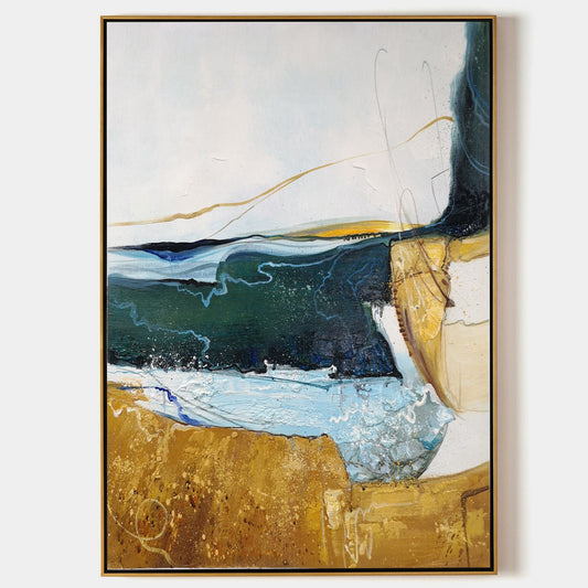 Calm Waters: Vibrant Abstract Landscape Oil Painting for Modern Decor
