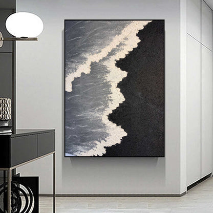 Abstract Minimalist Beach Scene in Monochrome Oil Painting