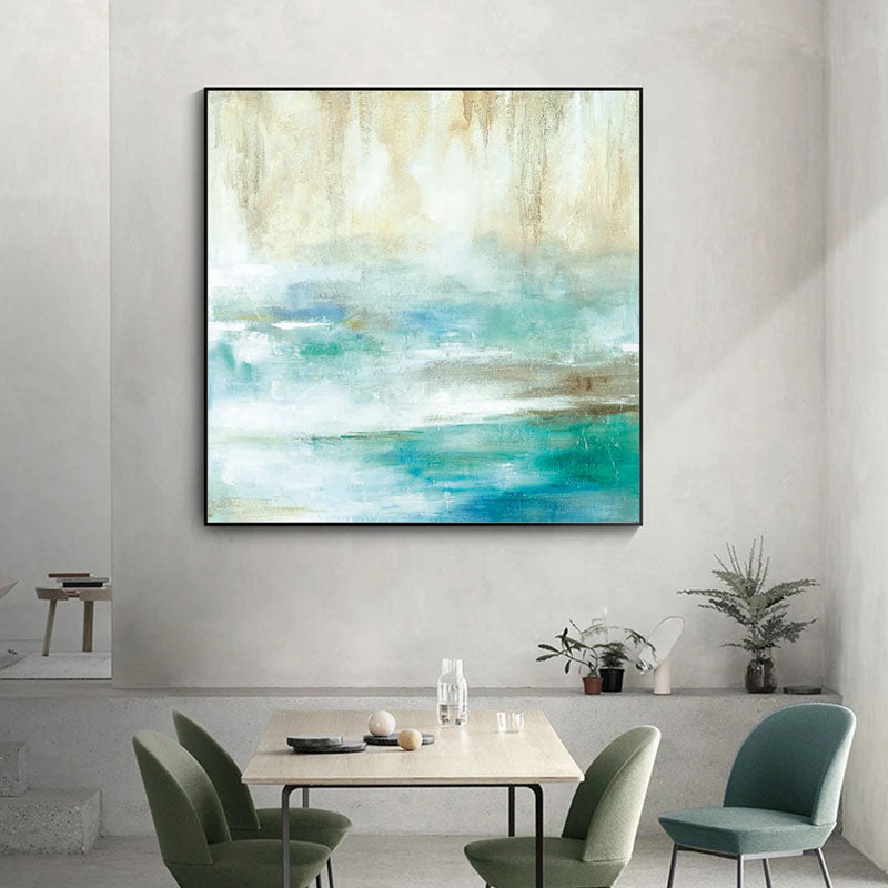 Tranquil Ocean Horizon - Abstract Oil Painting for Serene Home Decor