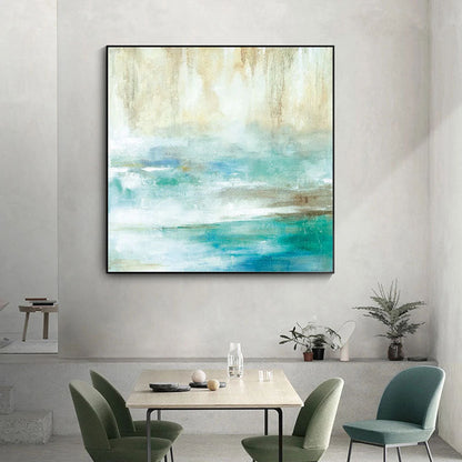 Tranquil Ocean Horizon - Abstract Oil Painting for Serene Home Decor