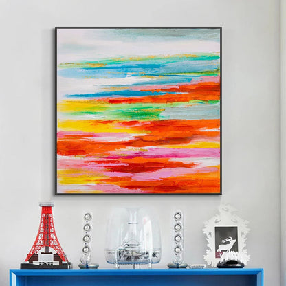 Vibrant Abstract Oil Painting of Serene Ocean Horizon in Bold Colors