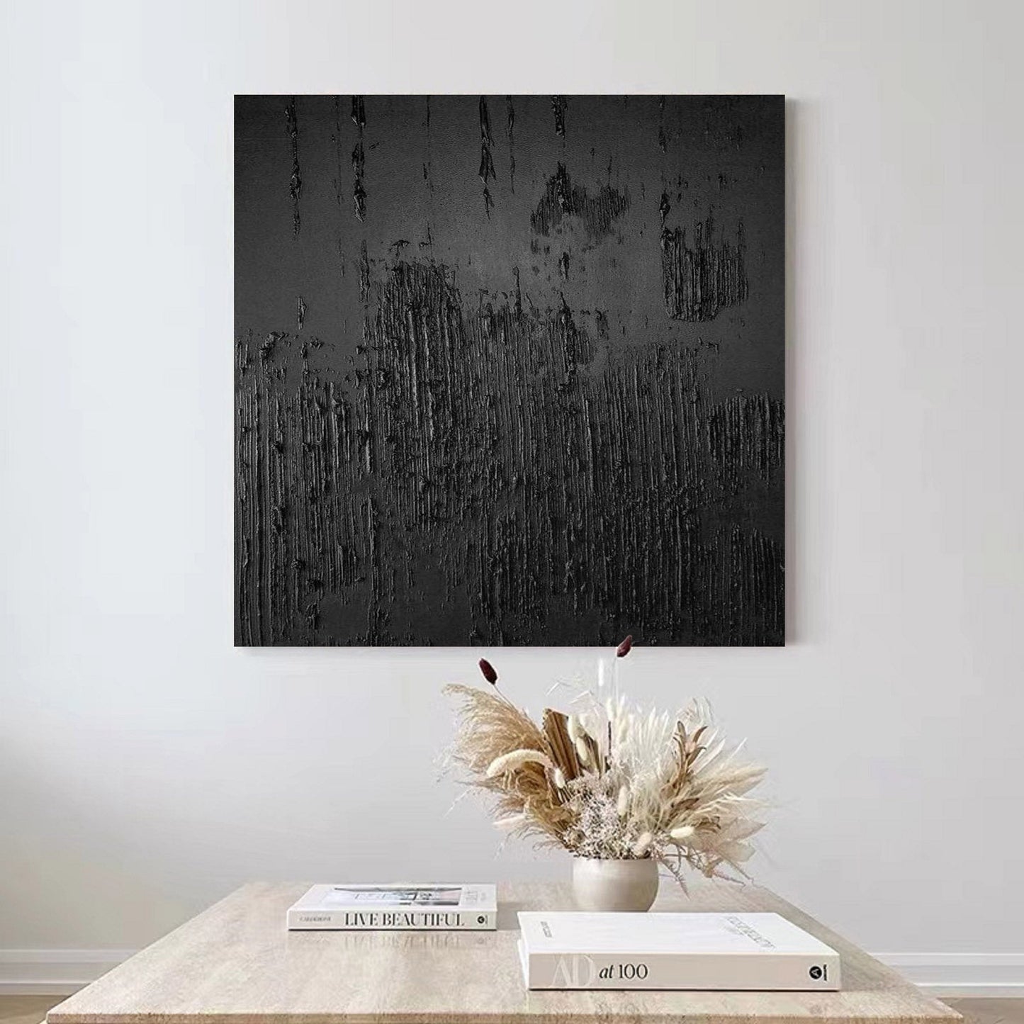 Elegant Black Minimalist Abstract Oil Painting for Modern Home Decor