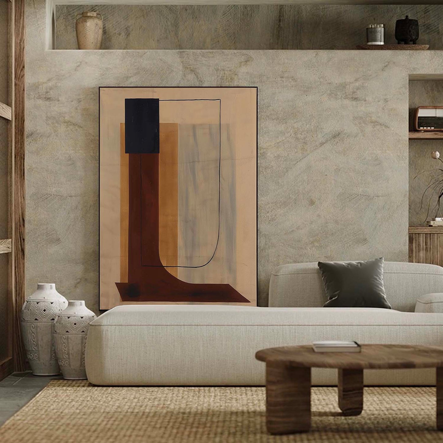 Modern Geometric Vintage Abstract Oil Painting for Stylish Home Decor
