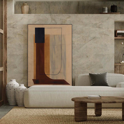Modern Geometric Vintage Abstract Oil Painting for Stylish Home Decor