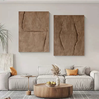 Textured Brown Abstract Oil Painting Pair for Modern Decor