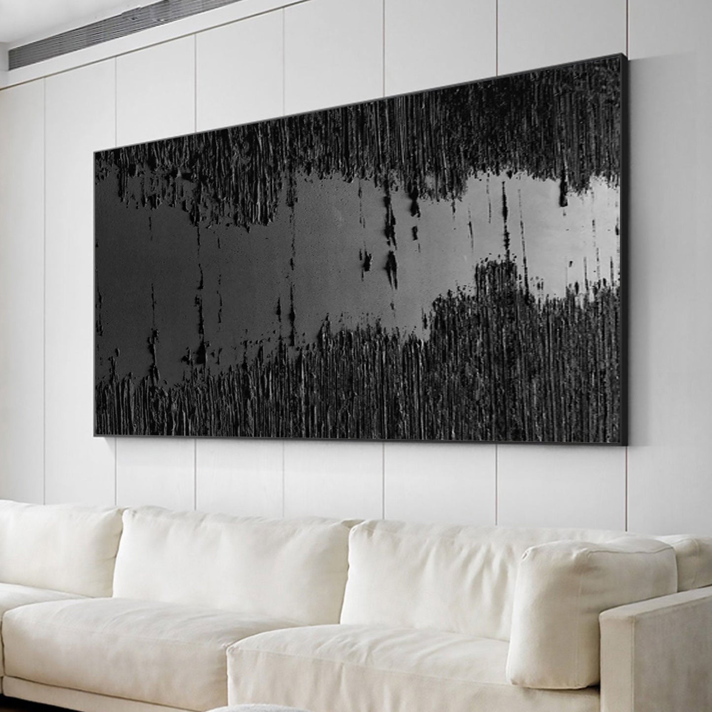 Large Black Textured Oil Painting - Modern Minimalist Canvas Artwork for Contemporary Spaces
