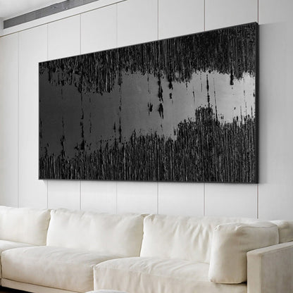 Large Black Textured Oil Painting - Modern Minimalist Canvas Artwork for Contemporary Spaces