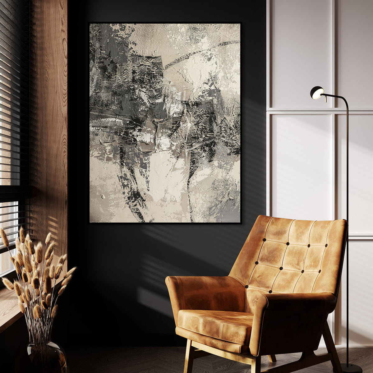 Monochrome Abstract Texture Painting for Modern Home Decor