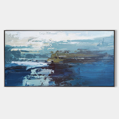 Serene Blue Ocean Waves Abstract Oil Painting for Tranquil Home Decor