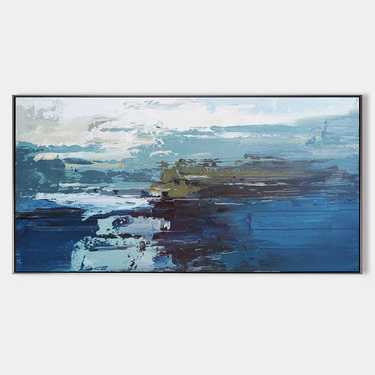 Serene Blue Ocean Waves Abstract Oil Painting for Tranquil Home Decor