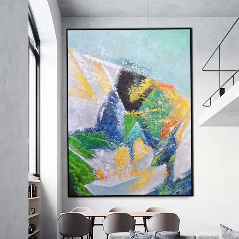 Vibrant Aquatic Serenity: Abstract Oil Painting for Modern Home Decor