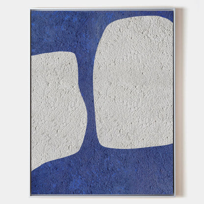 Elegant Blue and White Abstract Minimalist Oil Painting for Modern Decor