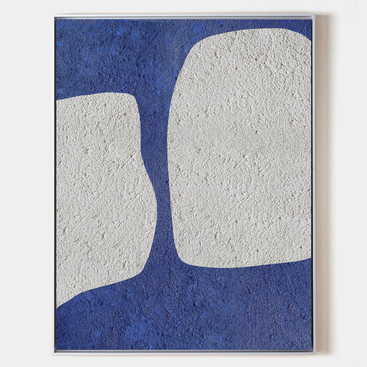 Elegant Blue and White Abstract Minimalist Oil Painting for Modern Decor