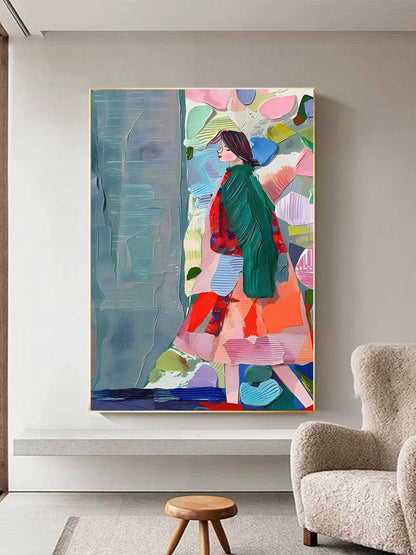 Vibrant Abstract Woman in Colorful Landscape Oil Painting for Modern Home Decor