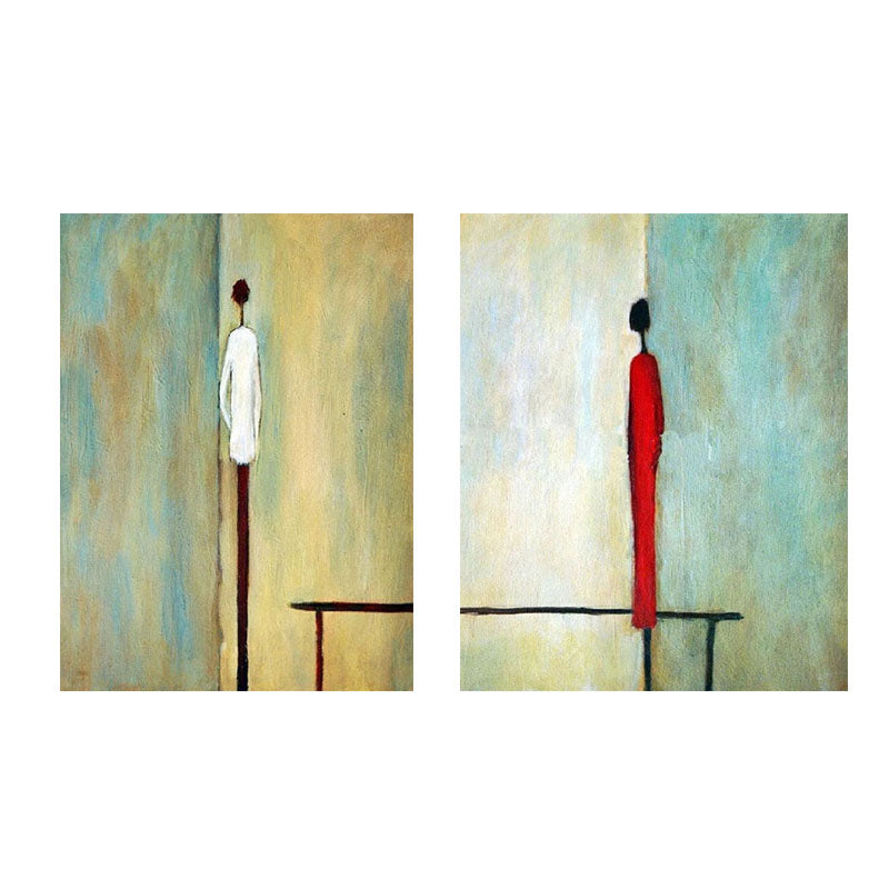 Abstract Oil Painting of Figures in Contrast: Confrontation and Connection
