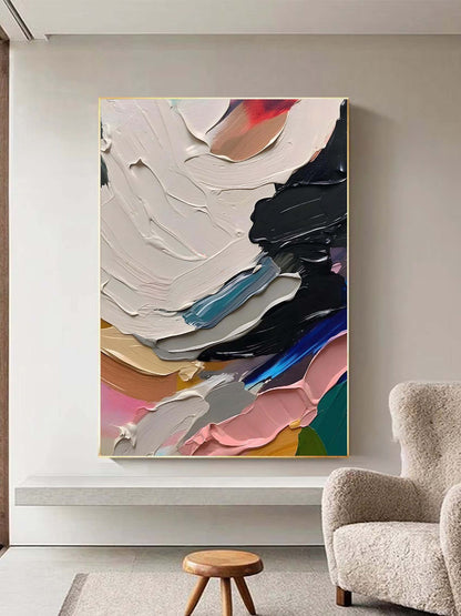 Vibrant Abstract Oil Painting with Dynamic Color Blends for Modern Interiors