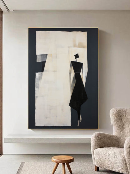 Elegant Black and White Minimalist Oil Painting for Modern Home Decor