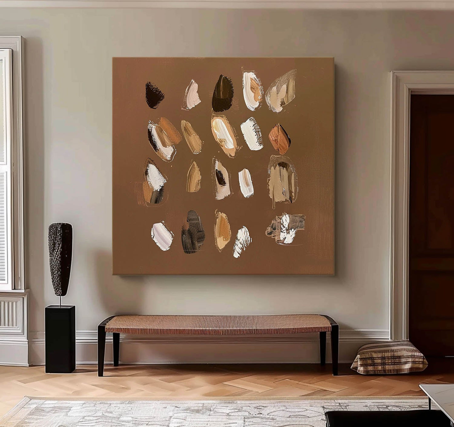 Modern Vintage Abstract Oil Painting in Earthy Tones for Stylish Home Decor