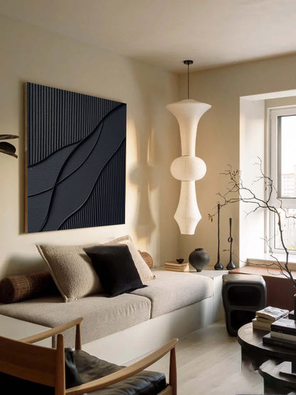 Elegant Black Waves Abstract Oil Painting for Modern Home Decor