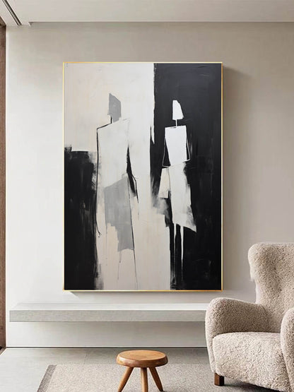 Abstract Black and White Oil Painting for Modern Home Decor